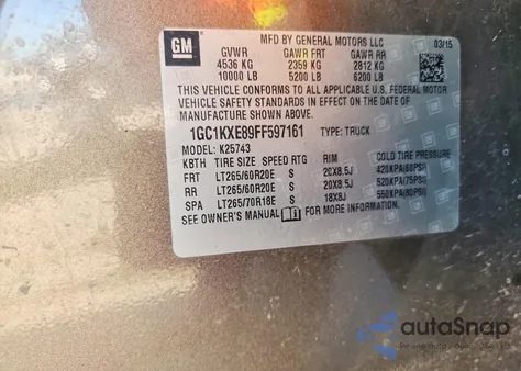 2015 Chevrolet Silverado K2500 High Country из США, поврежденный, VIN 1GC1KXE89FF597161